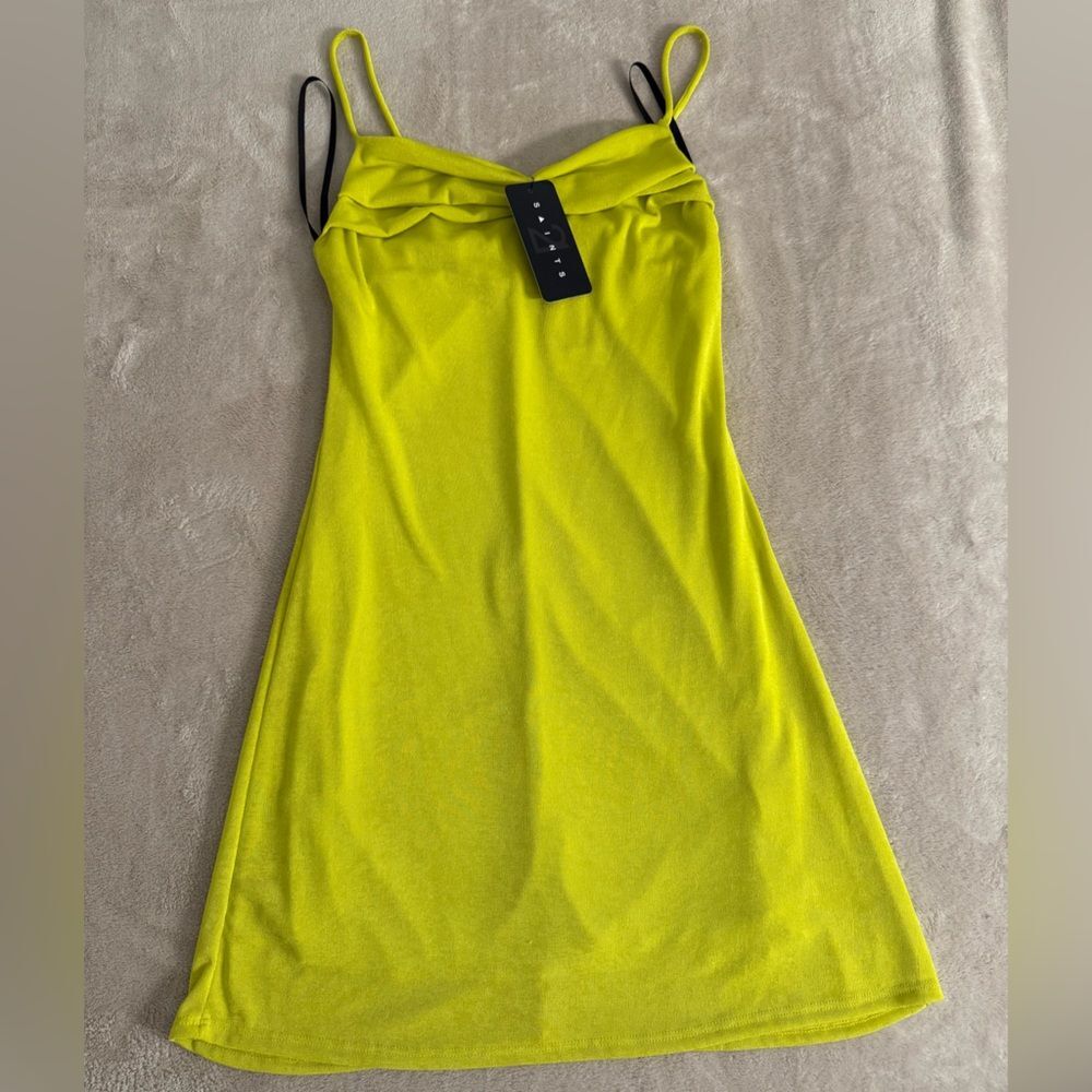 21 Saints Maxi Dress Neon Yellow Green Spaghetti Strap Women’s Medium NWT
